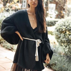 Anthropologie | Sundress Black Sparkle Wrap Coat